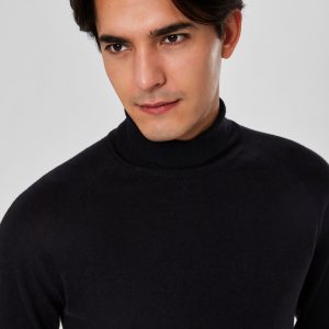 SELECTED homme silk roll neck black