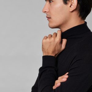 SELECTED homme silk roll neck black
