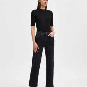 SELECTED femme hw straight jeans black