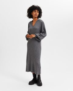 SELECTED femme ls knit dress medium grey melange