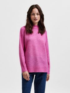 SELECTED femme ls knit high neck phlox pink