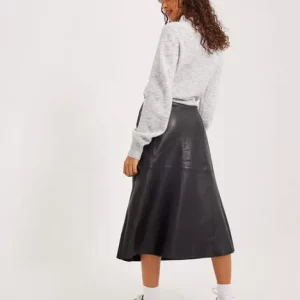 SELECTED femme hw leather midi skirt black