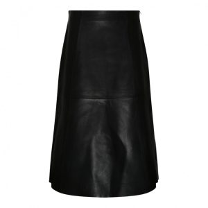 SELECTED femme hw leather midi skirt black