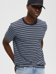 SELECTED homme stripe ss o-neck tee sky captain