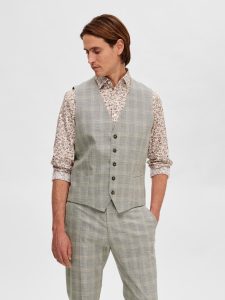SELECTED homme waistcoat check sand grey