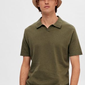 SELECTED homme linen ss polo burnt olive