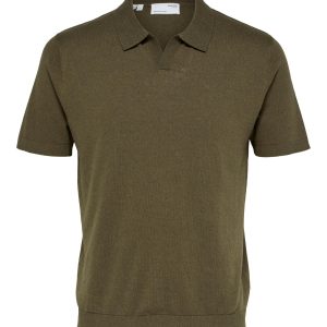 SELECTED homme linen ss polo burnt olive