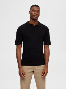 SELECTED homme ss knit polo black